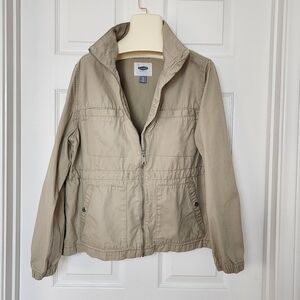 Old Navy Khaki Field Jacket - Size Large Petite 100% Cotton Outdoorsy Minimalist